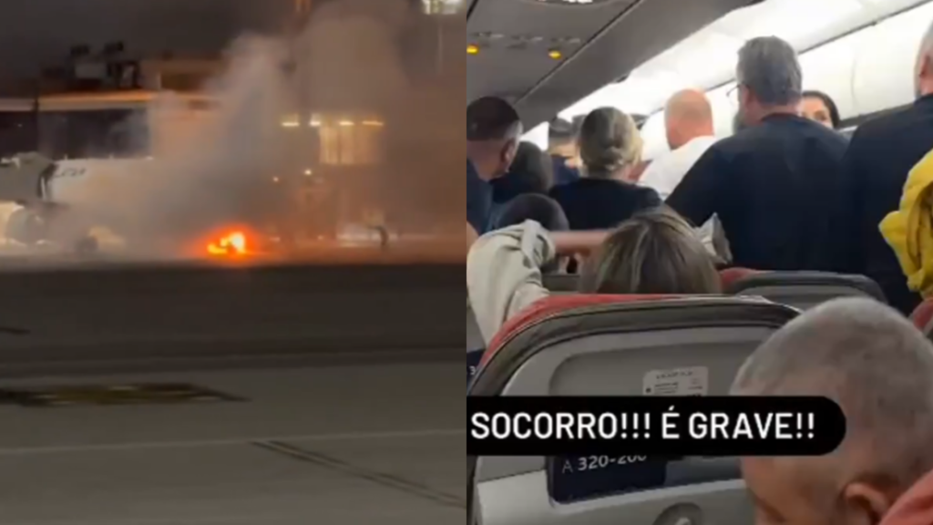 Passageiros são retirados às pressas de avião após esteira de bagagens pegar fogo em Guarulhos