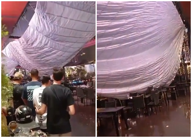 Parte de cobertura de shopping cai durante forte chuva em Caldas Novas; veja vídeo