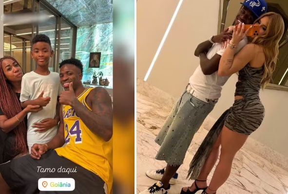 Vini Jr. desembarca em Goiânia e posa na mansão de Virgínia Fonseca: “Tamo aqui”