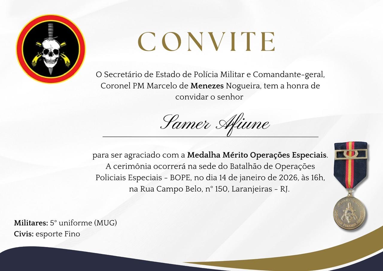 Samer Afiune é homenageado com Medalha Mérito Operações Especiais do BOPE (Foto: divulgação) 
