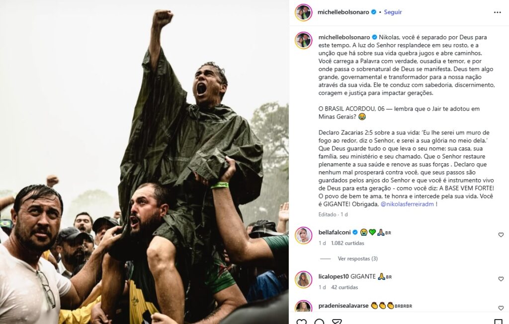 Michelle chama Nikolas Ferreira de 'filho 06' de Bolsonaro