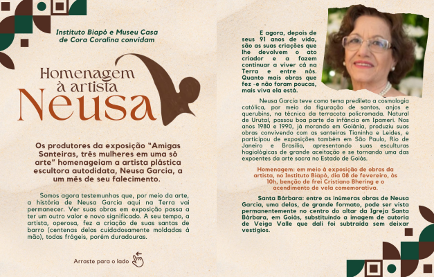 Instituto Biapó homenageia Neusa Garcia com a exposição “Amigas Santeiras, três mulheres em uma só arte”