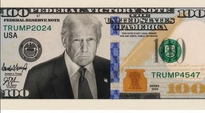 Trump publica imagem de nota de US$ 100 estampada com seu rosto