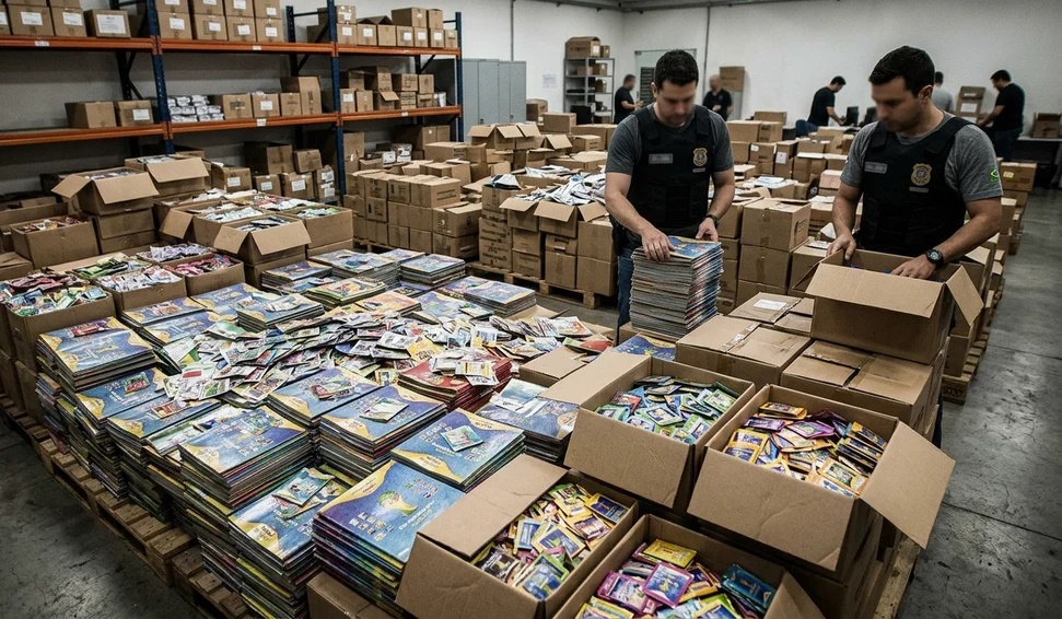 Polícia apreende 85 mil álbuns e figurinhas ilegais da Copa do Mundo durante operação em SP