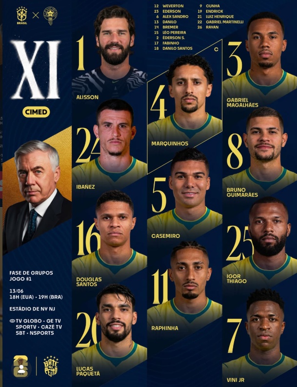 Confira a  escalação da seleção brasileira para o jogo contra o Marrocos