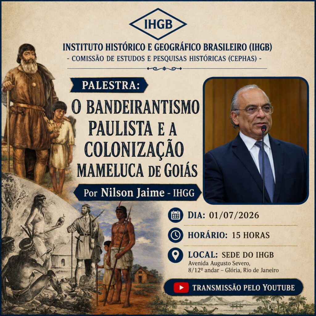 Nilson Jaime fala no IHGB sobre bandeirantismo e colonização mameluca em Goiás