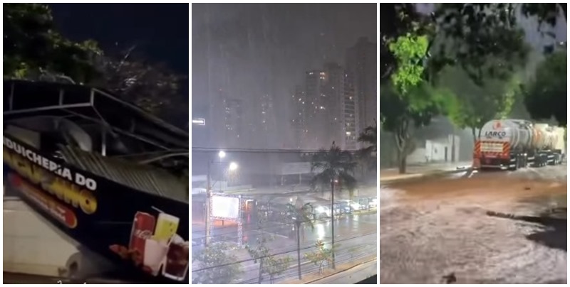 Temporal com granizo, ventania e queda de árvores surpreende goianienses