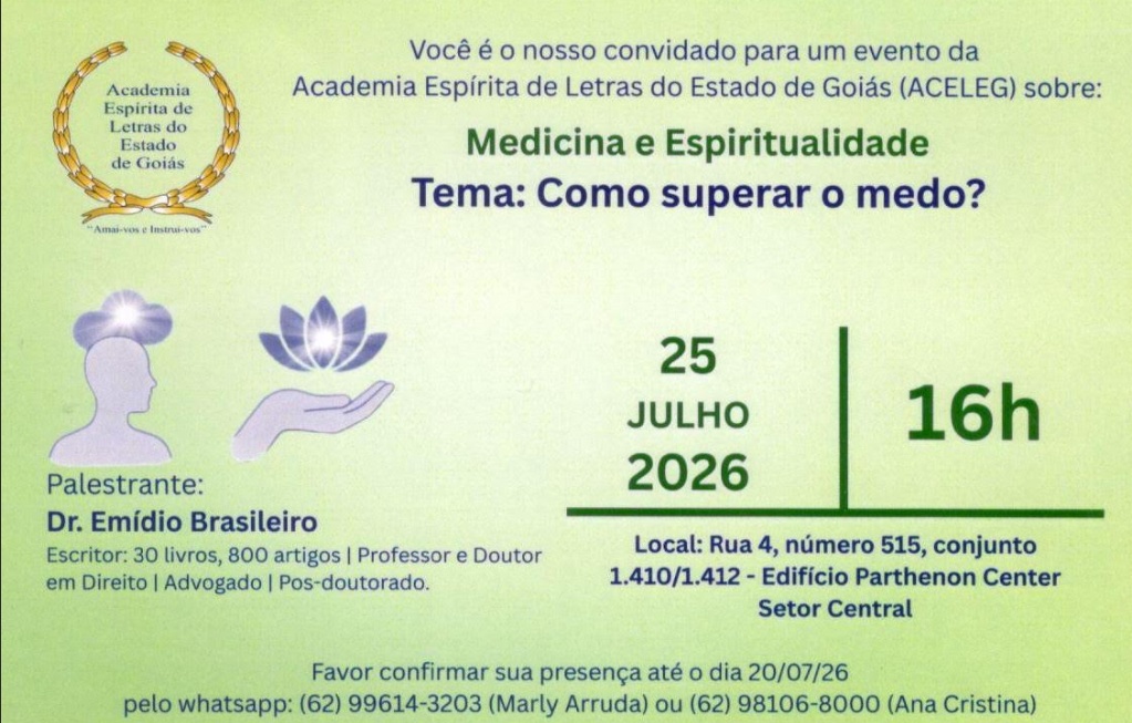 Academia Espírita de Letras vai debater no dia 25 como superar o medo