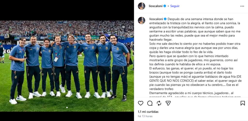 Scaloni pede desculpas por vice na Copa e dispara contra críticos
