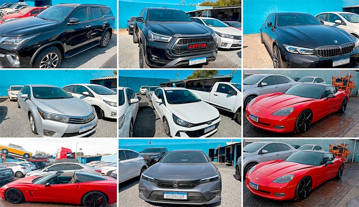 Leilão do TJGO oferece 417 veículos apreendidos, incluindo Corvette, BMW e Civic Hybrid