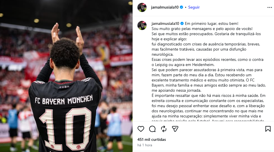 Musiala sofre 2º desmaio em campo pelo Bayern por 'disfunção neurológica' e será resguardado