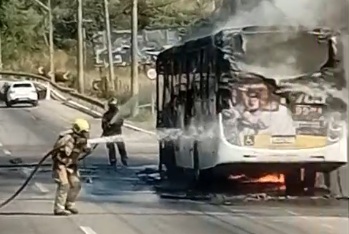 Ônibus do transporte coletivo pega fogo no Jardim Novo Mundo em Goiânia
