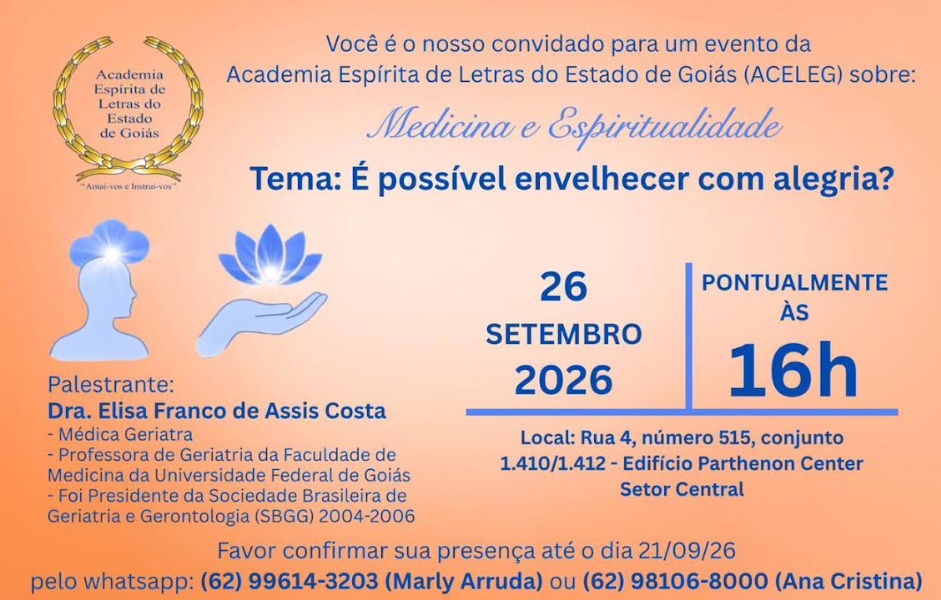 Academia Espírita de Letras terá debate sobre envelhecer com alegria no dia 26 de setembro