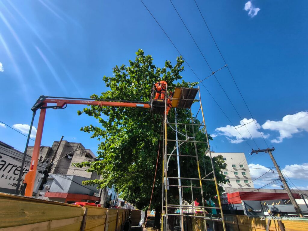 Dois trabalhadores sofrem choque elétrico durante manutenção em poste em Formosa (Foto: CBMGO)